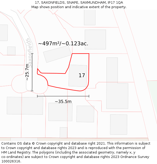 17, SAXONFIELDS, SNAPE, SAXMUNDHAM, IP17 1QA: Plot and title map