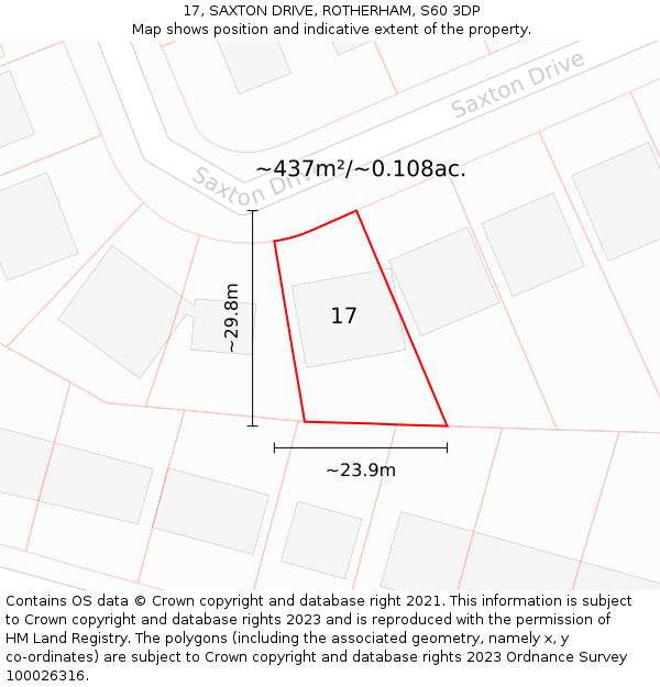 17, SAXTON DRIVE, ROTHERHAM, S60 3DP: Plot and title map