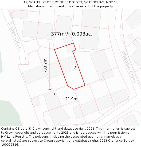 17, SCAFELL CLOSE, WEST BRIDGFORD, NOTTINGHAM, NG2 6RJ: Plot and title map