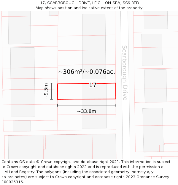 17, SCARBOROUGH DRIVE, LEIGH-ON-SEA, SS9 3ED: Plot and title map