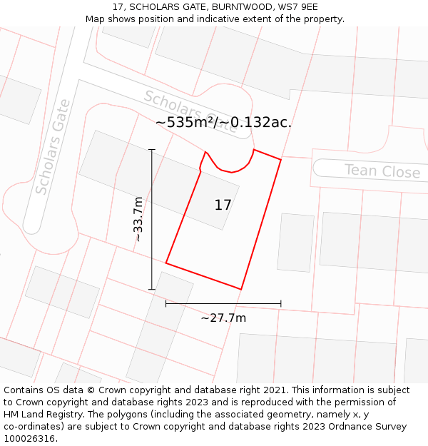 17, SCHOLARS GATE, BURNTWOOD, WS7 9EE: Plot and title map