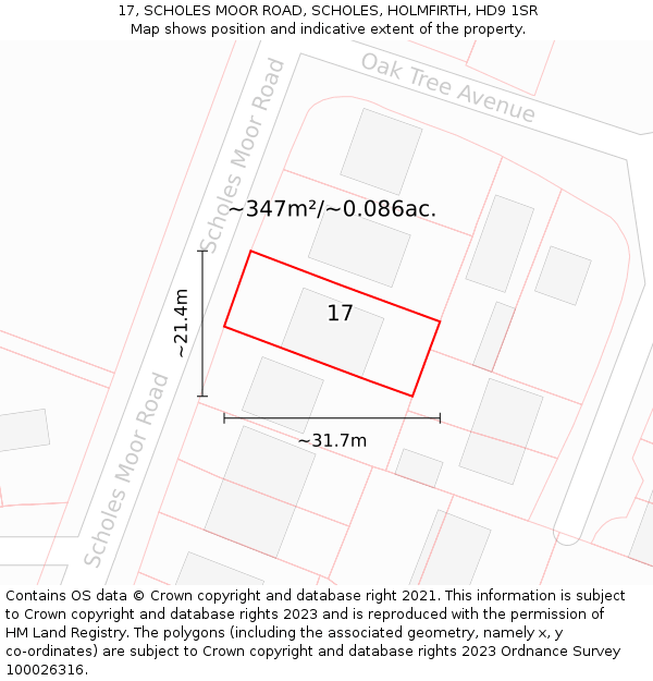 17, SCHOLES MOOR ROAD, SCHOLES, HOLMFIRTH, HD9 1SR: Plot and title map