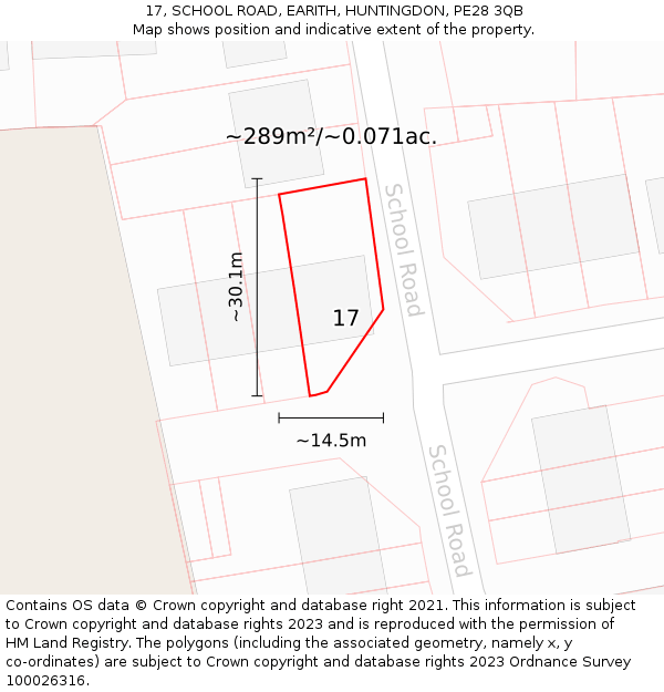 17, SCHOOL ROAD, EARITH, HUNTINGDON, PE28 3QB: Plot and title map