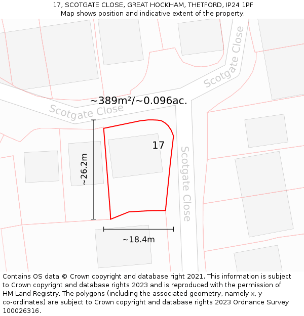 17, SCOTGATE CLOSE, GREAT HOCKHAM, THETFORD, IP24 1PF: Plot and title map