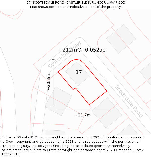 17, SCOTTSDALE ROAD, CASTLEFIELDS, RUNCORN, WA7 2DD: Plot and title map