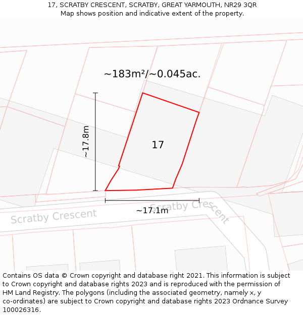 17, SCRATBY CRESCENT, SCRATBY, GREAT YARMOUTH, NR29 3QR: Plot and title map