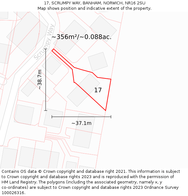 17, SCRUMPY WAY, BANHAM, NORWICH, NR16 2SU: Plot and title map