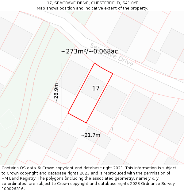 17, SEAGRAVE DRIVE, CHESTERFIELD, S41 0YE: Plot and title map