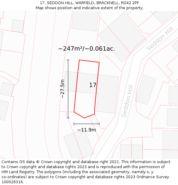 17, SEDDON HILL, WARFIELD, BRACKNELL, RG42 2PF: Plot and title map