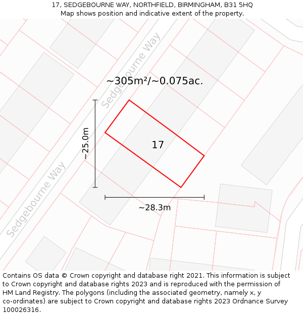 17, SEDGEBOURNE WAY, NORTHFIELD, BIRMINGHAM, B31 5HQ: Plot and title map