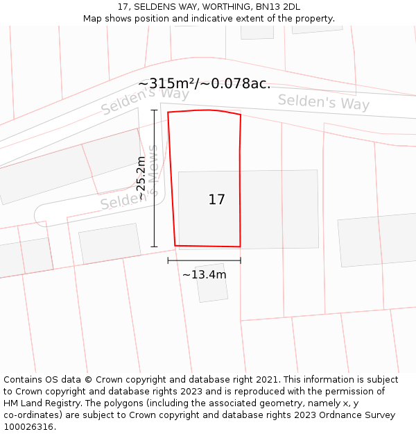 17, SELDENS WAY, WORTHING, BN13 2DL: Plot and title map