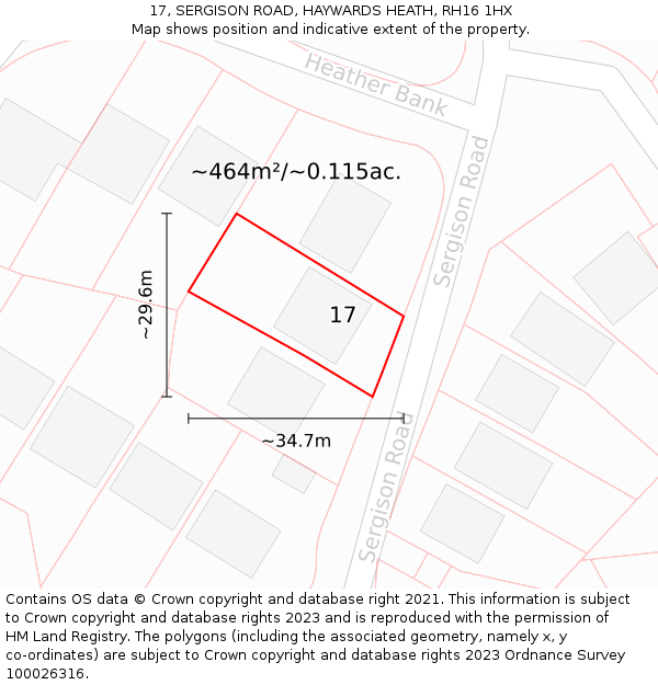 17, SERGISON ROAD, HAYWARDS HEATH, RH16 1HX: Plot and title map