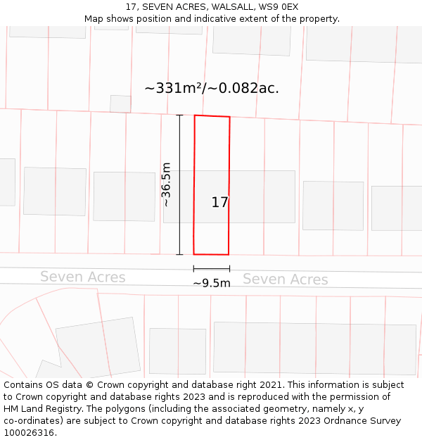 17, SEVEN ACRES, WALSALL, WS9 0EX: Plot and title map