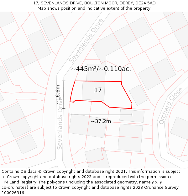 17, SEVENLANDS DRIVE, BOULTON MOOR, DERBY, DE24 5AD: Plot and title map