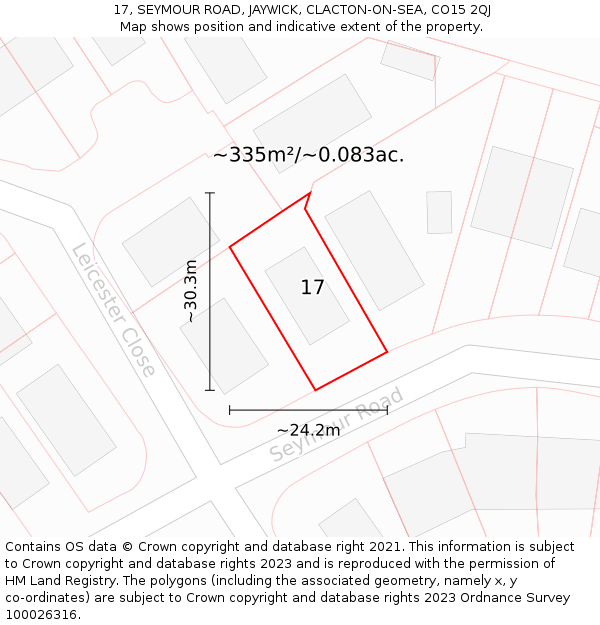 17, SEYMOUR ROAD, JAYWICK, CLACTON-ON-SEA, CO15 2QJ: Plot and title map