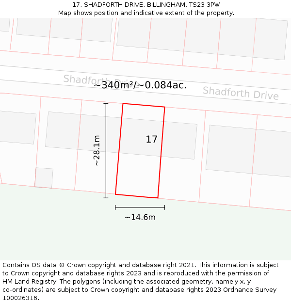 17, SHADFORTH DRIVE, BILLINGHAM, TS23 3PW: Plot and title map