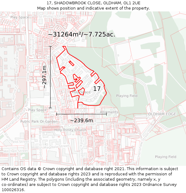 17, SHADOWBROOK CLOSE, OLDHAM, OL1 2UE: Plot and title map