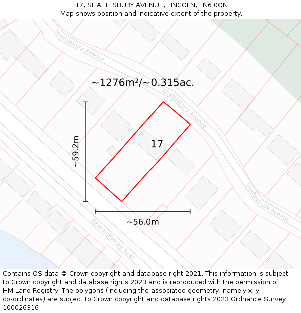 17, SHAFTESBURY AVENUE, LINCOLN, LN6 0QN: Plot and title map