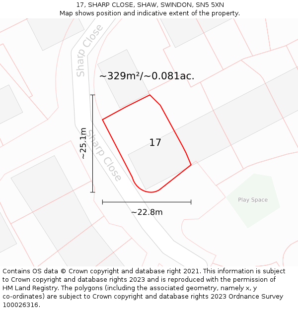 17, SHARP CLOSE, SHAW, SWINDON, SN5 5XN: Plot and title map