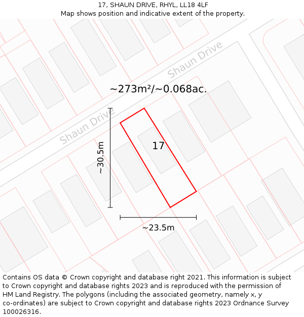 17, SHAUN DRIVE, RHYL, LL18 4LF: Plot and title map