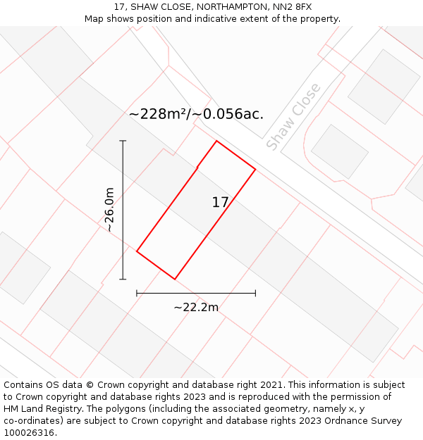 17, SHAW CLOSE, NORTHAMPTON, NN2 8FX: Plot and title map