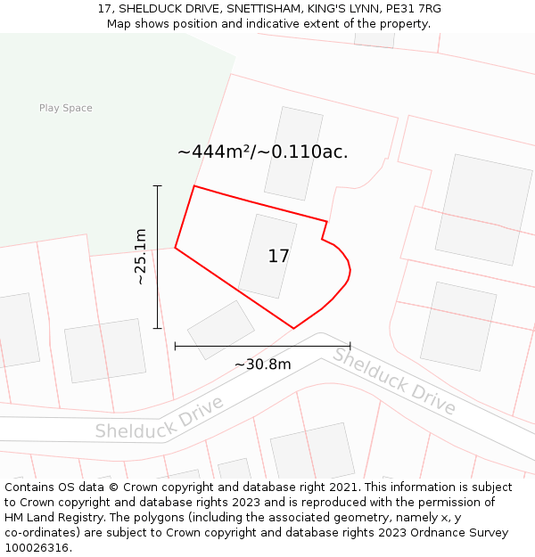 17, SHELDUCK DRIVE, SNETTISHAM, KING'S LYNN, PE31 7RG: Plot and title map