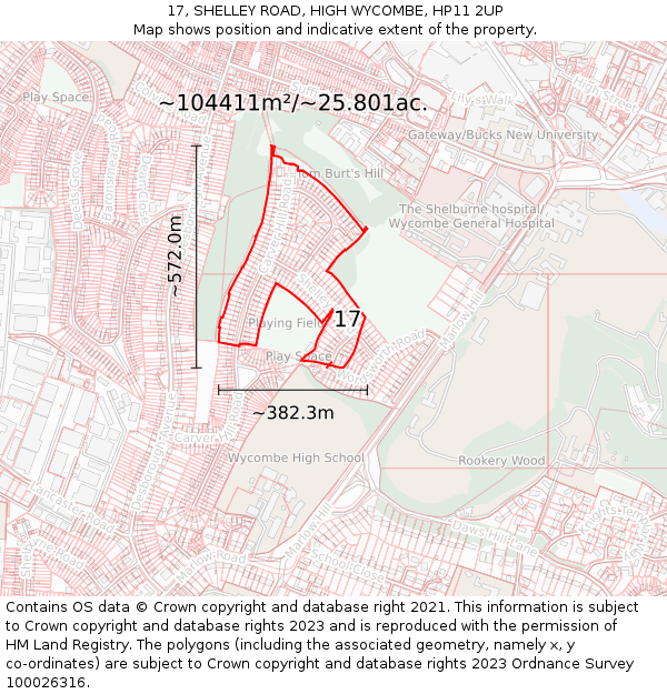 17, SHELLEY ROAD, HIGH WYCOMBE, HP11 2UP: Plot and title map