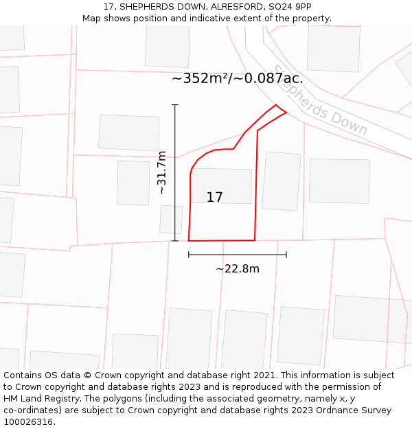 17, SHEPHERDS DOWN, ALRESFORD, SO24 9PP: Plot and title map