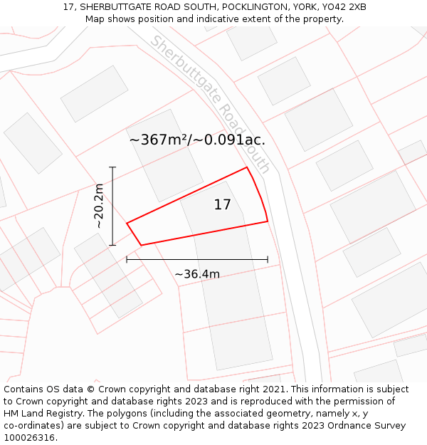 17, SHERBUTTGATE ROAD SOUTH, POCKLINGTON, YORK, YO42 2XB: Plot and title map