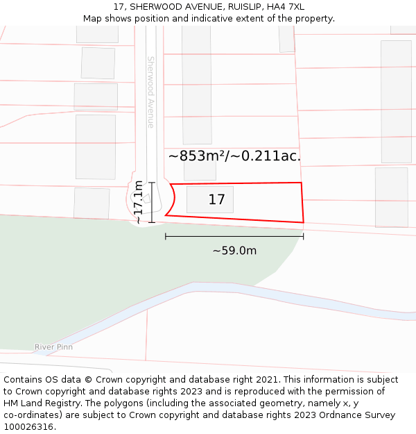 17, SHERWOOD AVENUE, RUISLIP, HA4 7XL: Plot and title map