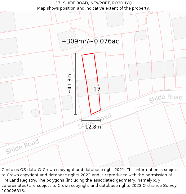 17, SHIDE ROAD, NEWPORT, PO30 1YQ: Plot and title map