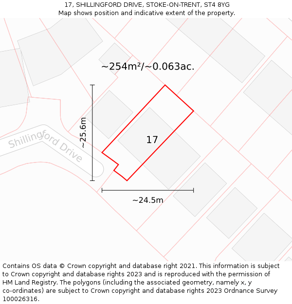 17, SHILLINGFORD DRIVE, STOKE-ON-TRENT, ST4 8YG: Plot and title map