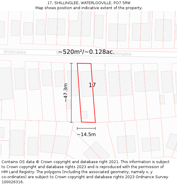 17, SHILLINGLEE, WATERLOOVILLE, PO7 5RW: Plot and title map