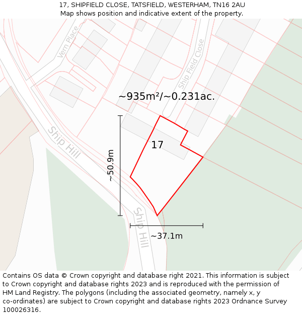 17, SHIPFIELD CLOSE, TATSFIELD, WESTERHAM, TN16 2AU: Plot and title map