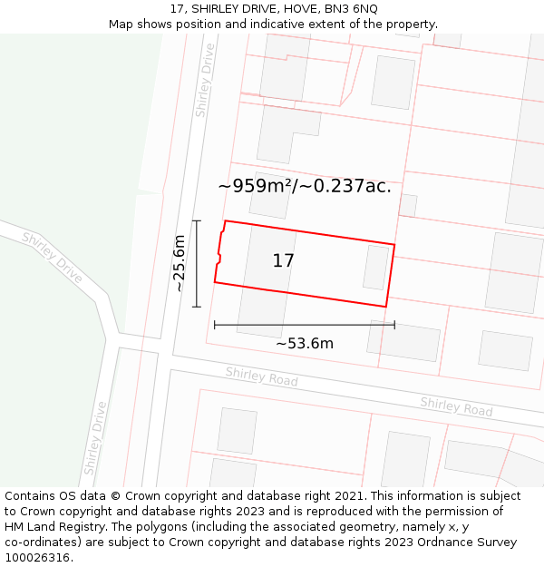 17, SHIRLEY DRIVE, HOVE, BN3 6NQ: Plot and title map