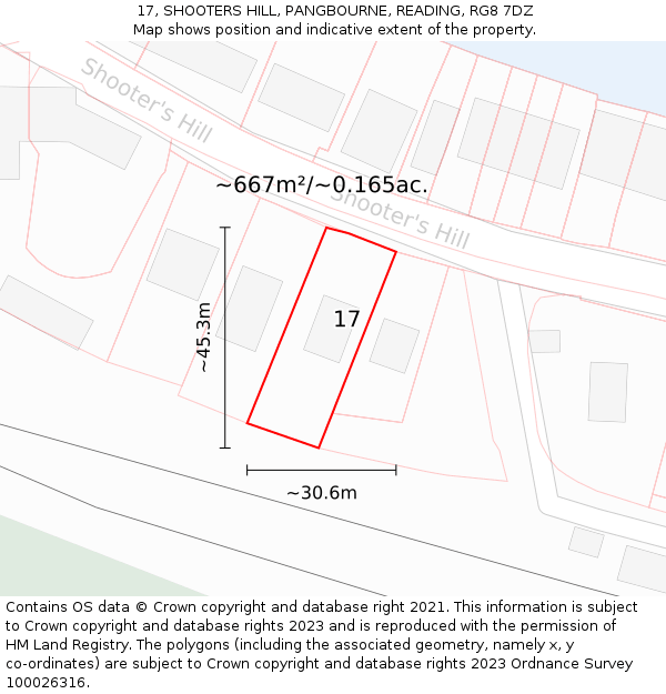 17, SHOOTERS HILL, PANGBOURNE, READING, RG8 7DZ: Plot and title map