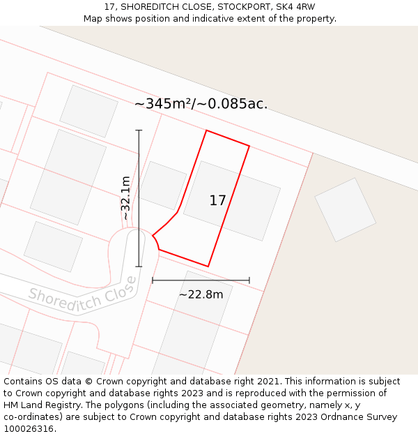 17, SHOREDITCH CLOSE, STOCKPORT, SK4 4RW: Plot and title map