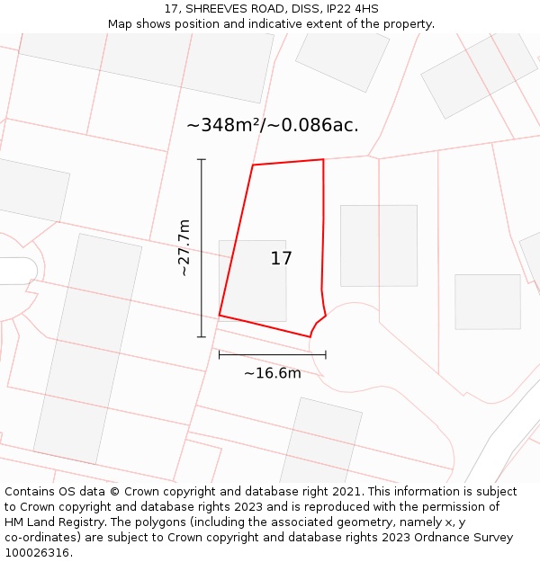 17, SHREEVES ROAD, DISS, IP22 4HS: Plot and title map