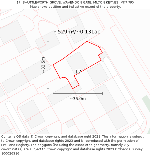 17, SHUTTLEWORTH GROVE, WAVENDON GATE, MILTON KEYNES, MK7 7RX: Plot and title map