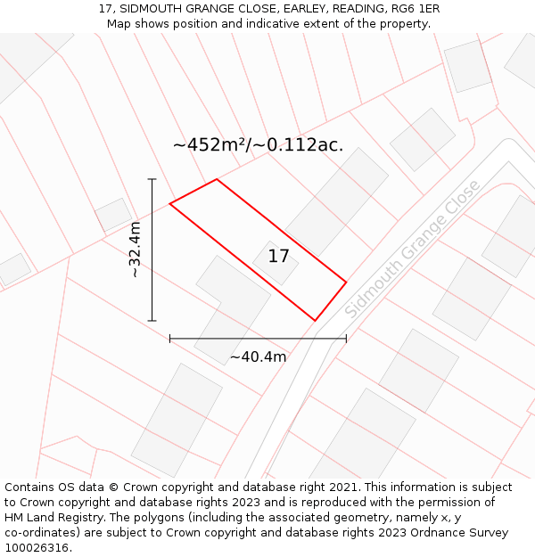 17, SIDMOUTH GRANGE CLOSE, EARLEY, READING, RG6 1ER: Plot and title map