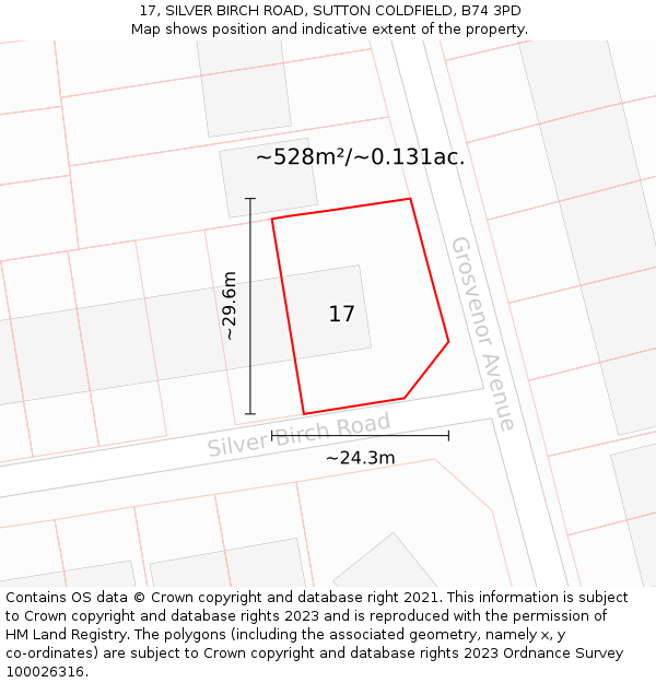 17, SILVER BIRCH ROAD, SUTTON COLDFIELD, B74 3PD: Plot and title map
