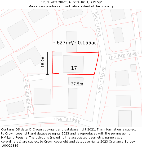 17, SILVER DRIVE, ALDEBURGH, IP15 5JZ: Plot and title map