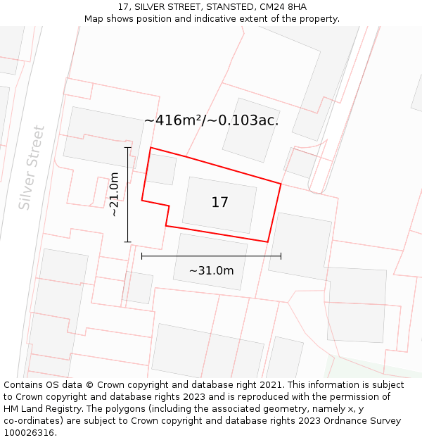 17, SILVER STREET, STANSTED, CM24 8HA: Plot and title map