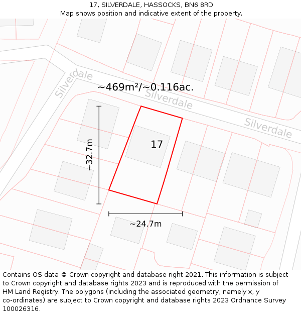 17, SILVERDALE, HASSOCKS, BN6 8RD: Plot and title map