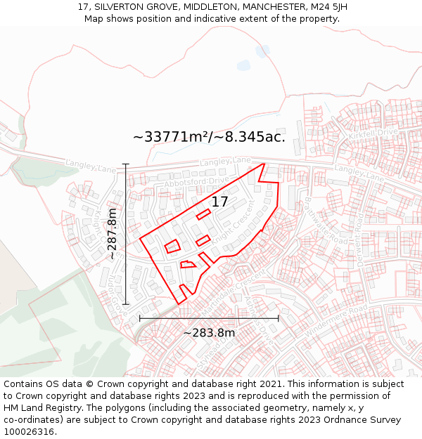 17, SILVERTON GROVE, MIDDLETON, MANCHESTER, M24 5JH: Plot and title map