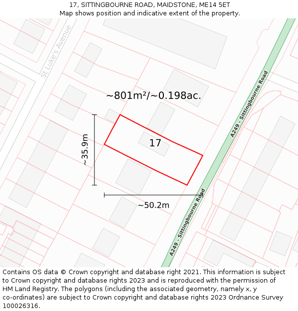 17, SITTINGBOURNE ROAD, MAIDSTONE, ME14 5ET: Plot and title map