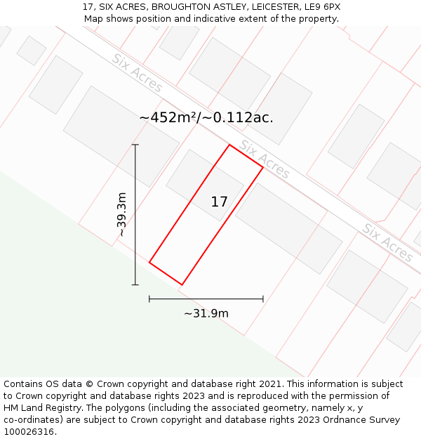 17, SIX ACRES, BROUGHTON ASTLEY, LEICESTER, LE9 6PX: Plot and title map