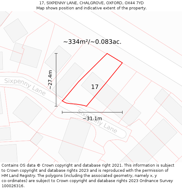 17, SIXPENNY LANE, CHALGROVE, OXFORD, OX44 7YD: Plot and title map