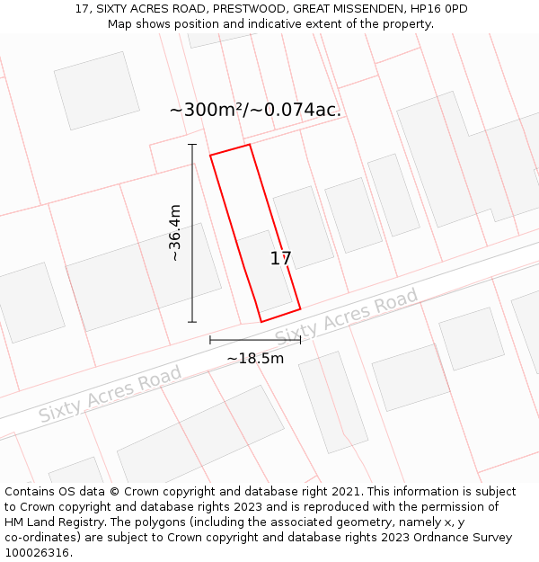 17, SIXTY ACRES ROAD, PRESTWOOD, GREAT MISSENDEN, HP16 0PD: Plot and title map