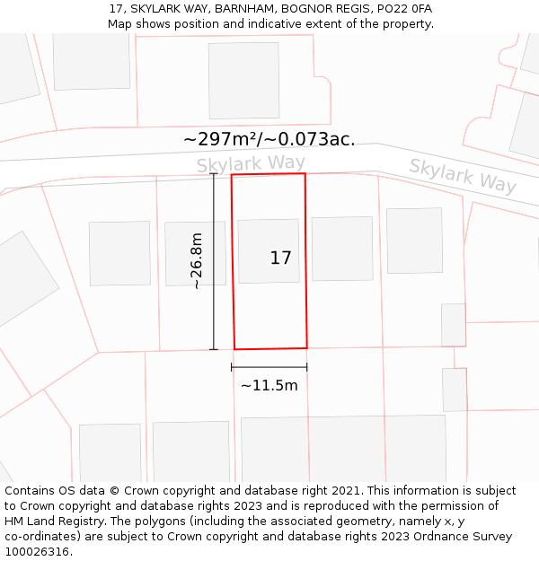 17, SKYLARK WAY, BARNHAM, BOGNOR REGIS, PO22 0FA: Plot and title map